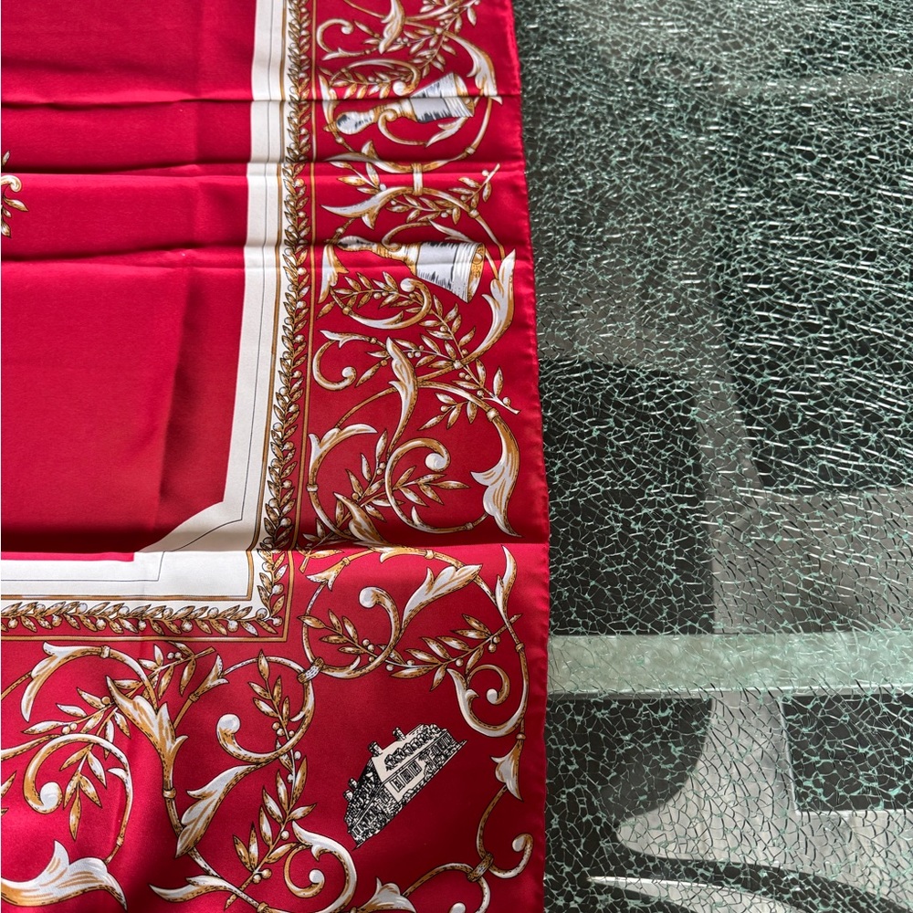 Hampton hall Red Decorative Silk-Style Scarf with red and White‎ Scroll Motif - Picture 4 of 6